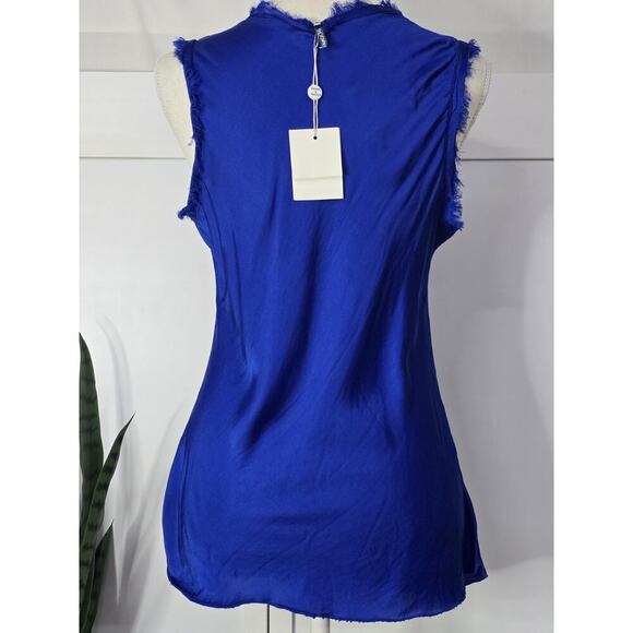 Bognar Blu Women's Round Neck Fringe Sleeveless Workwear Blouse Blue Size S - Picture 3 of 6